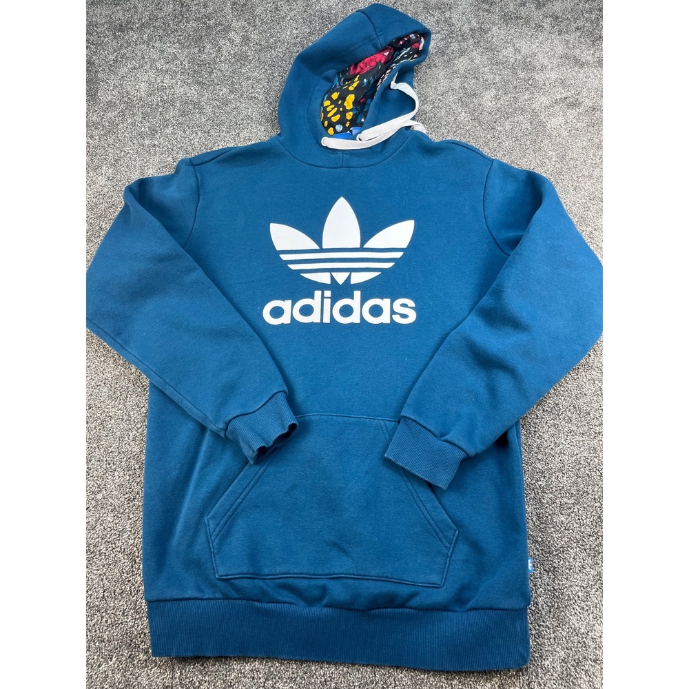 Adidas Originals Trefoil Hoodie Teal Blue Floral Hood Lining Women's Size‎ Small